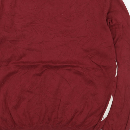 Lyle & Scott Mens Red V-Neck Argyle/Diamond Cotton Pullover Jumper Size L