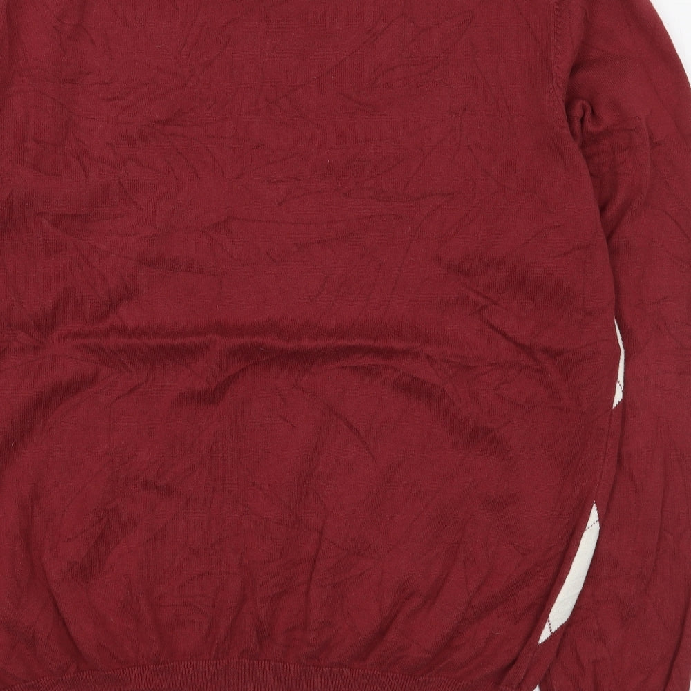 Lyle & Scott Mens Red V-Neck Argyle/Diamond Cotton Pullover Jumper Size L