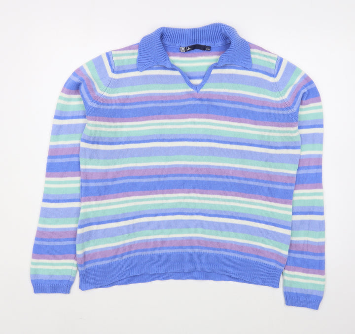 EWM Womens Multicoloured Collared Striped Acrylic Pullover Jumper Size L