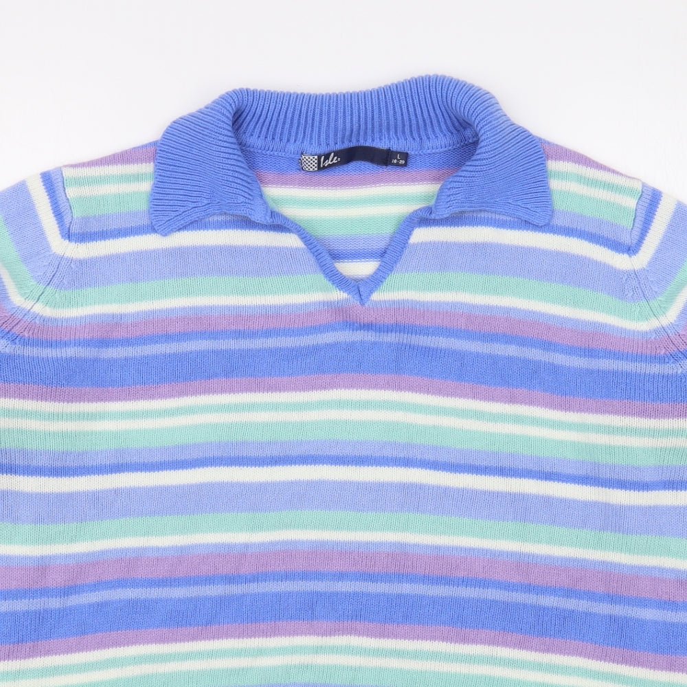 EWM Womens Multicoloured Collared Striped Acrylic Pullover Jumper Size L