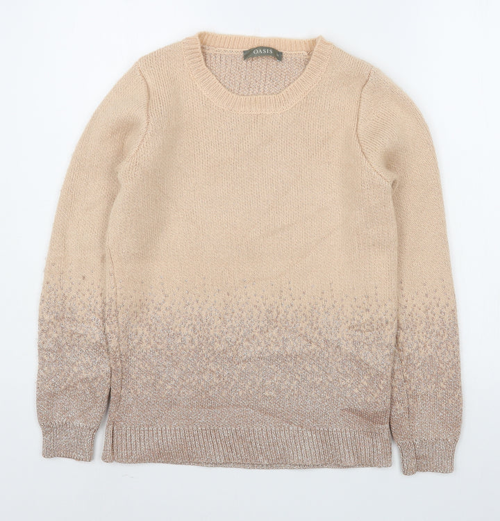 Oasis Womens Beige Round Neck Acrylic Pullover Jumper Size XS