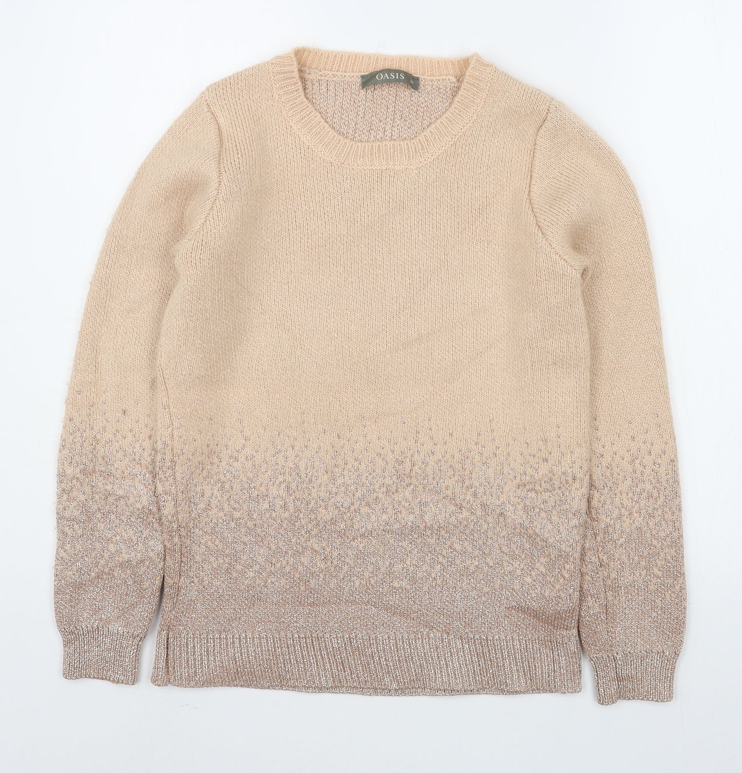 Oasis Womens Beige Round Neck  Acrylic Pullover Jumper Size XS