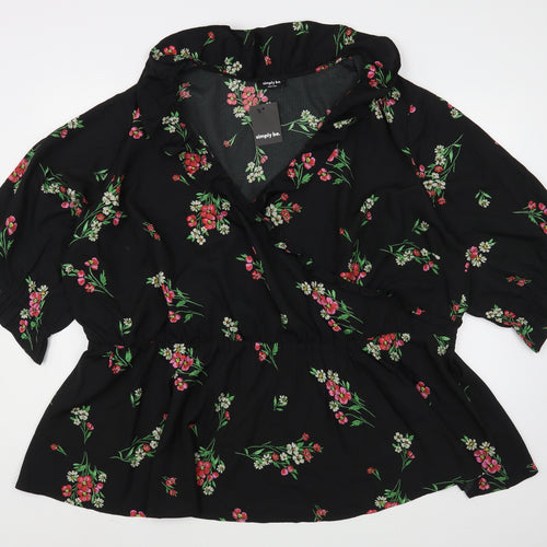 Simply Be Womens Black Floral Polyester Wrap Dress  Size 8  V-Neck Pullover