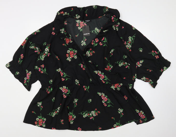 Simply Be Womens Black Floral Polyester Wrap Dress Size 8 V-Neck Pullover