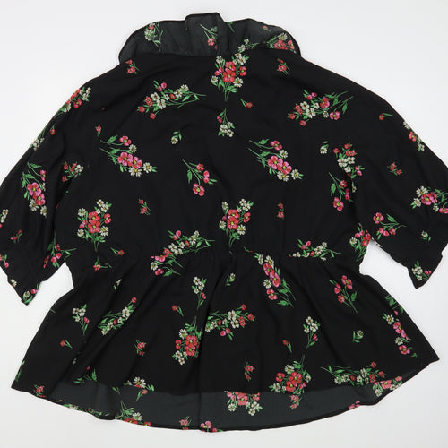 Simply Be Womens Black Floral Polyester Wrap Dress  Size 8  V-Neck Pullover