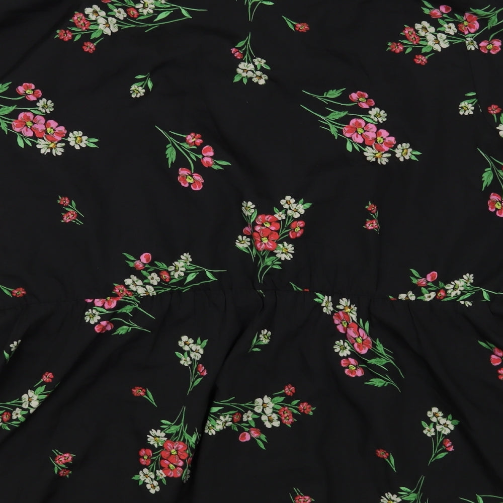 Simply Be Womens Black Floral Polyester Wrap Dress  Size 8  V-Neck Pullover