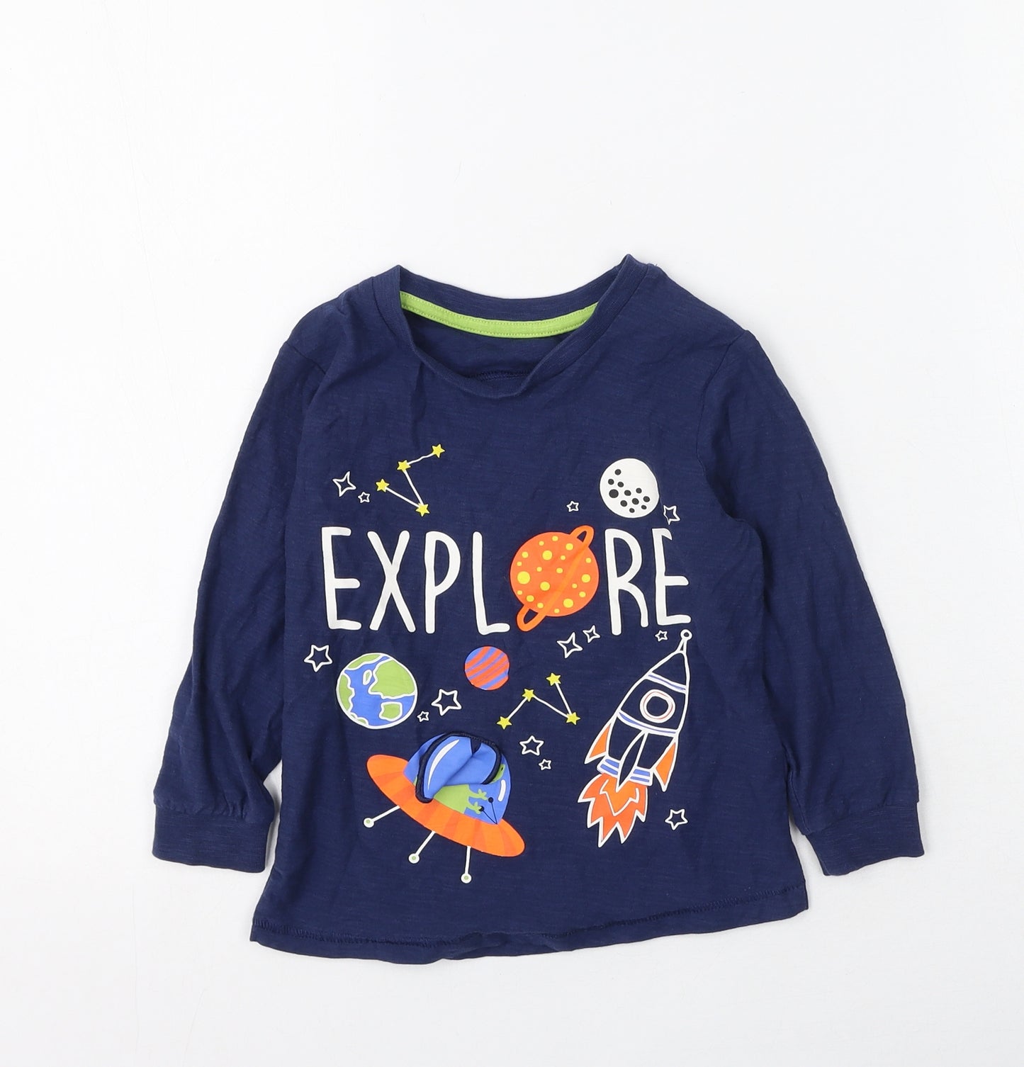 Preworn Boys Blue  Cotton Basic Casual Size 3-4 Years Round Neck  - space