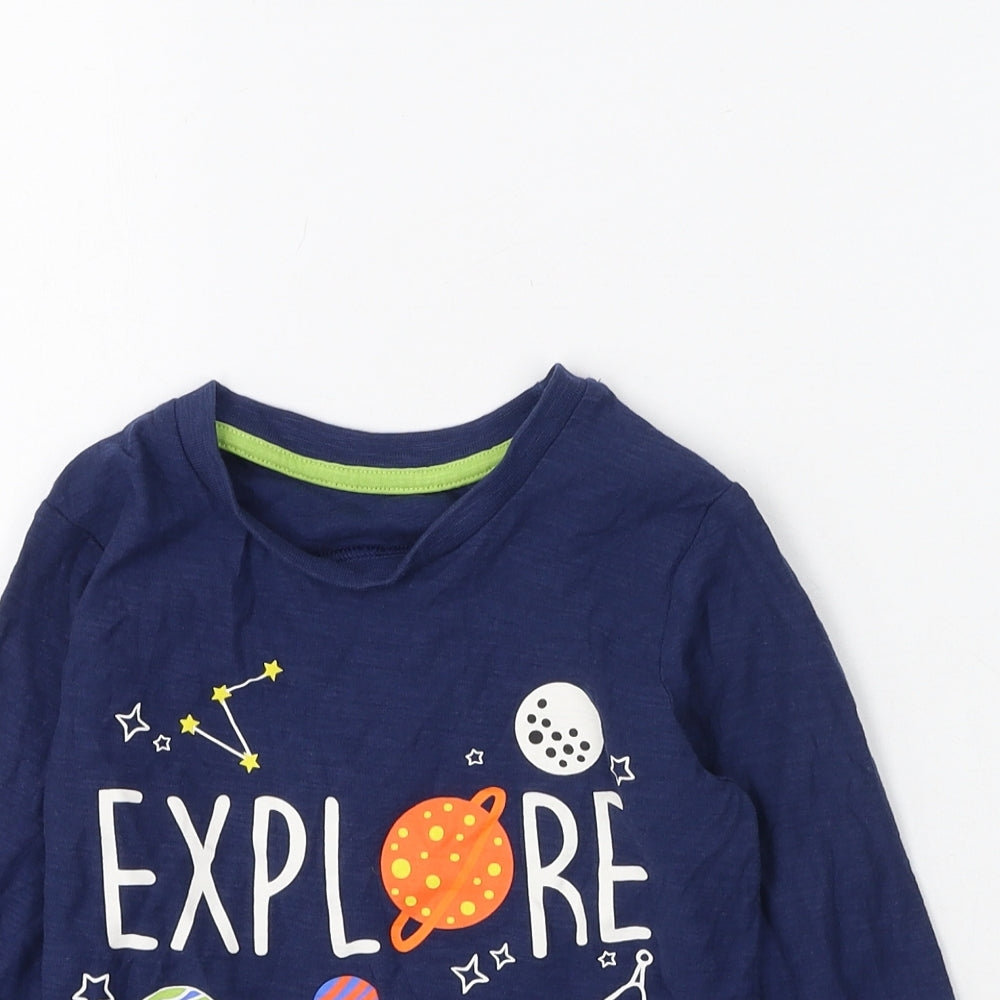 Preworn Boys Blue  Cotton Basic Casual Size 3-4 Years Round Neck  - space