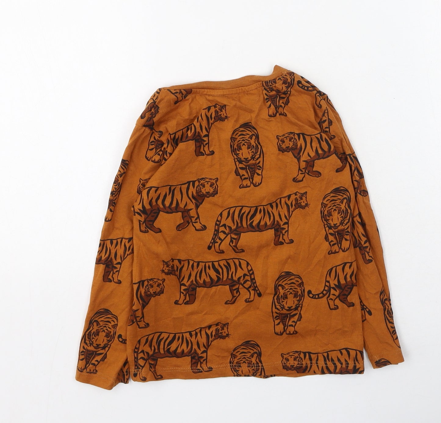 H&M Boys Brown  Cotton Basic Casual Size 2-3 Years Round Neck  - tigers