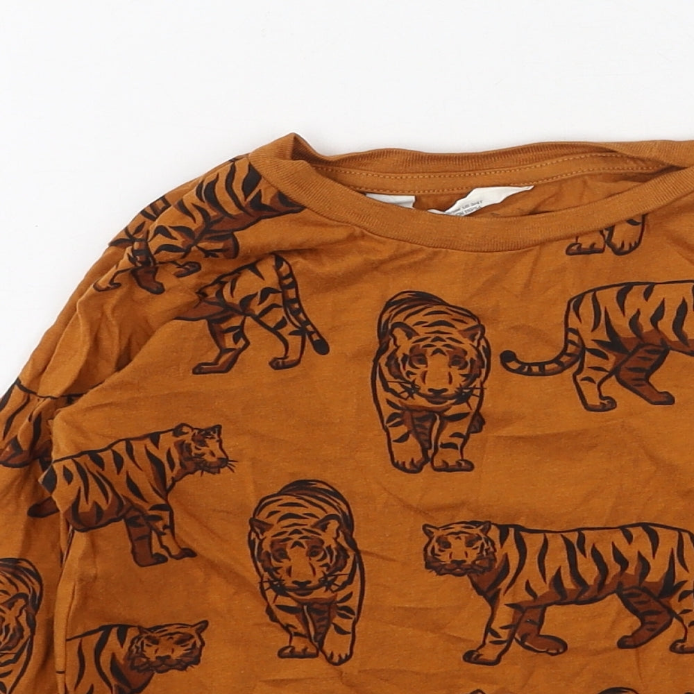 H&M Boys Brown  Cotton Basic Casual Size 2-3 Years Round Neck  - tigers
