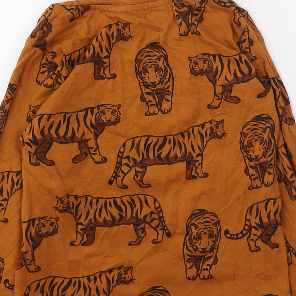 H&M Boys Brown  Cotton Basic Casual Size 2-3 Years Round Neck  - tigers