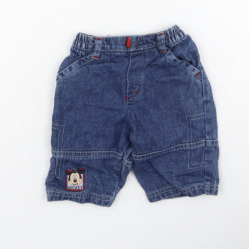 Preworn Boys Blue  Cotton Cropped Jeans Size 0-3 Months   - Mickey Mouse