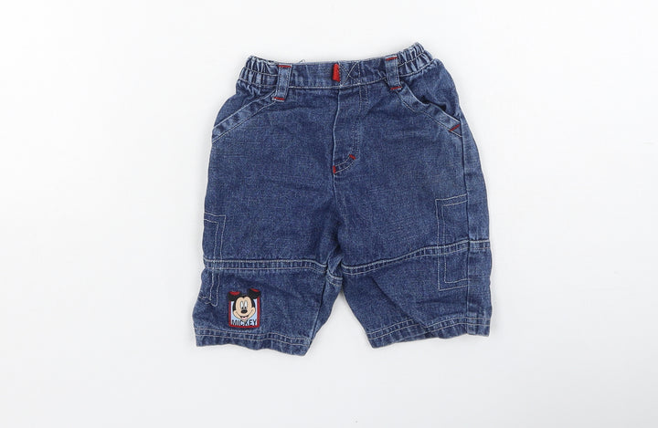 Preworn Boys Blue  Cotton Cropped Jeans Size 0-3 Months   - Mickey Mouse