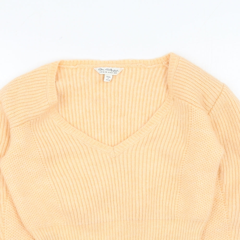 Miss Selfridge Womens Orange V-Neck  Polyester Pullover Jumper Size S