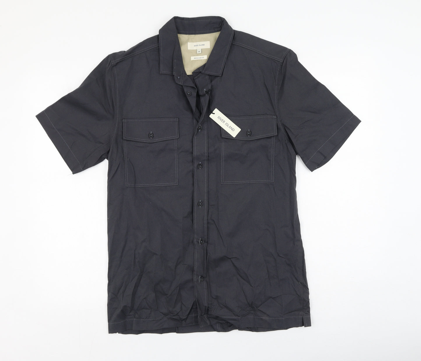 River Island  Mens Grey  Cotton  Polo Size M Collared