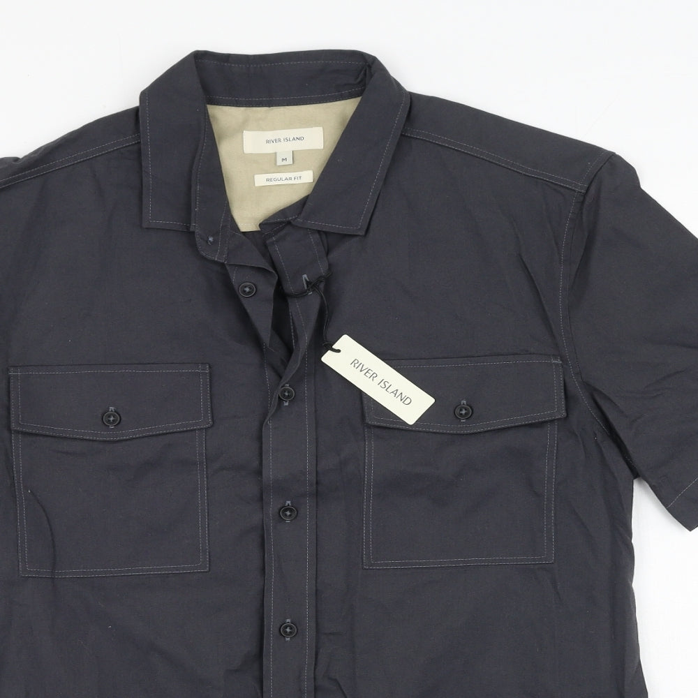 River Island  Mens Grey  Cotton  Polo Size M Collared