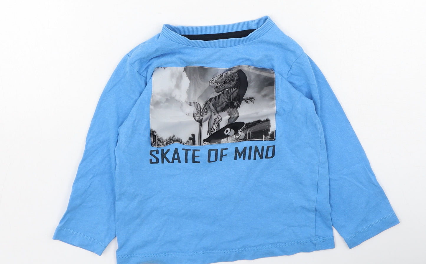 Preworn Boys Blue  Cotton Basic Casual Size 4 Years Round Neck  - Dinosaur