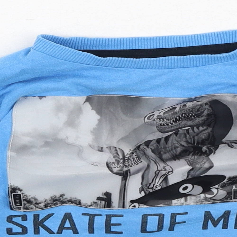 Preworn Boys Blue  Cotton Basic Casual Size 4 Years Round Neck  - Dinosaur