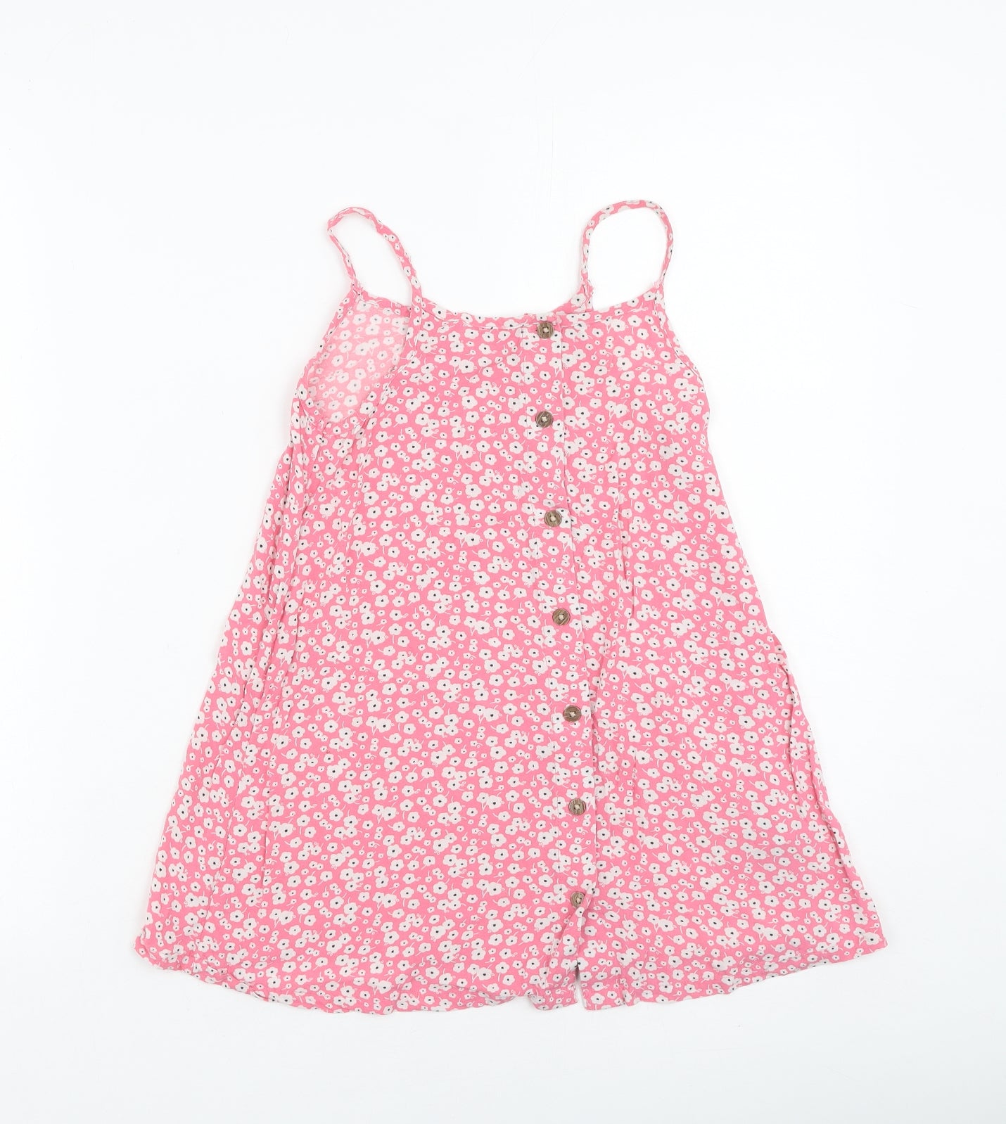 F&F Girls Pink Floral Polyester Basic Casual Size 6-7 Years Round Neck
