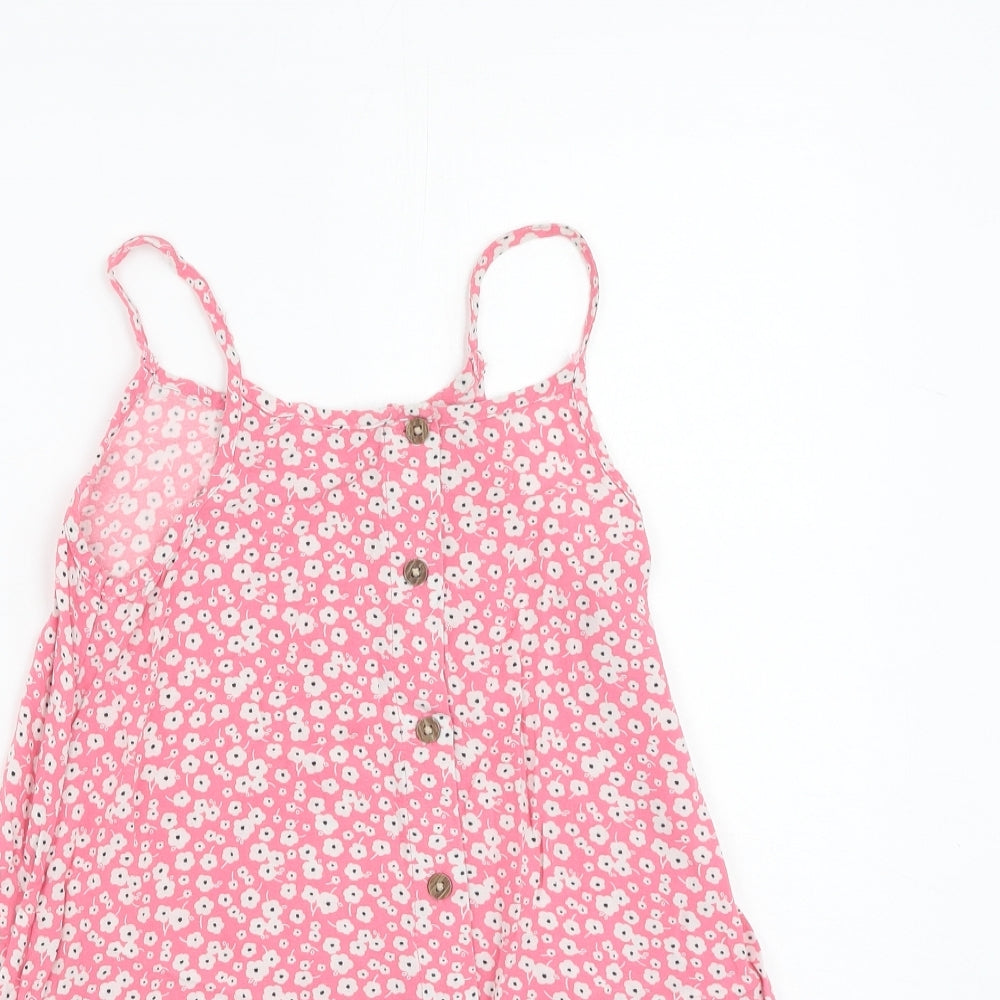 F&F Girls Pink Floral Polyester Basic Casual Size 6-7 Years Round Neck