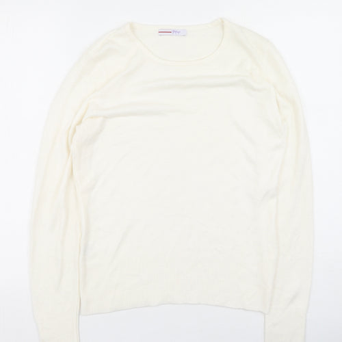 Papaya Womens White Scoop Neck  Acrylic Henley Jumper Size 12