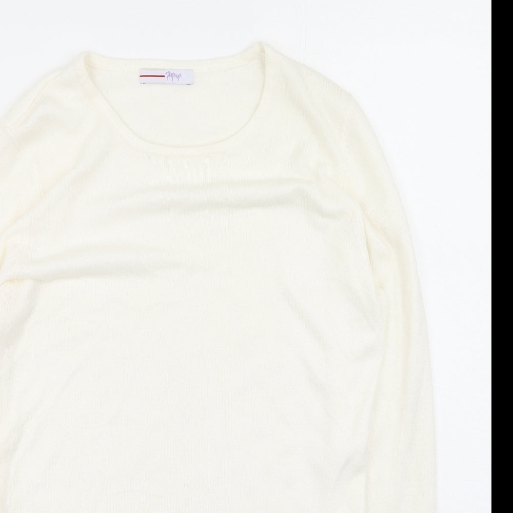 Papaya Womens White Scoop Neck  Acrylic Henley Jumper Size 12