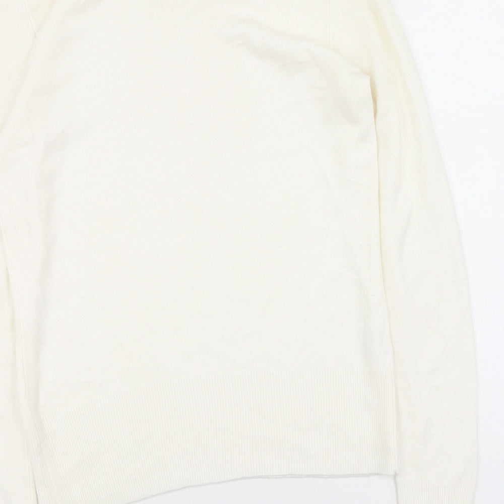 Papaya Womens White Scoop Neck  Acrylic Henley Jumper Size 12