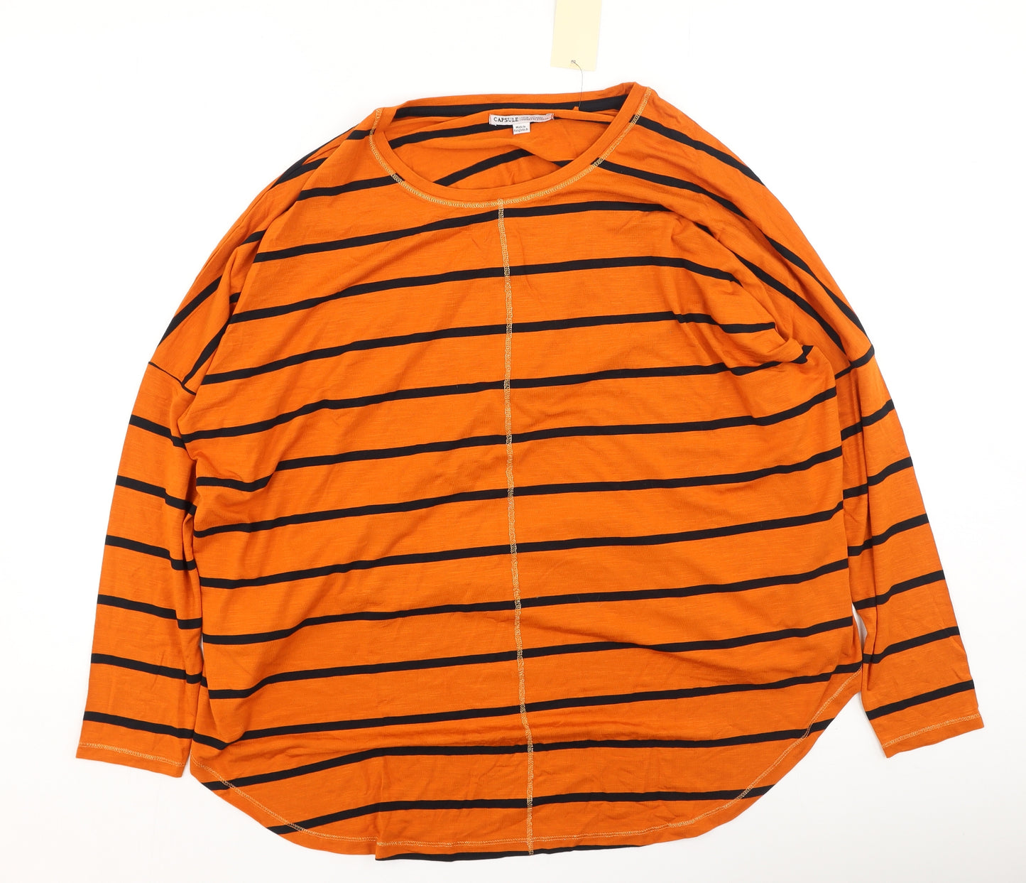 Capsule Womens Orange Striped Viscose Basic T-Shirt Size 20 Round Neck