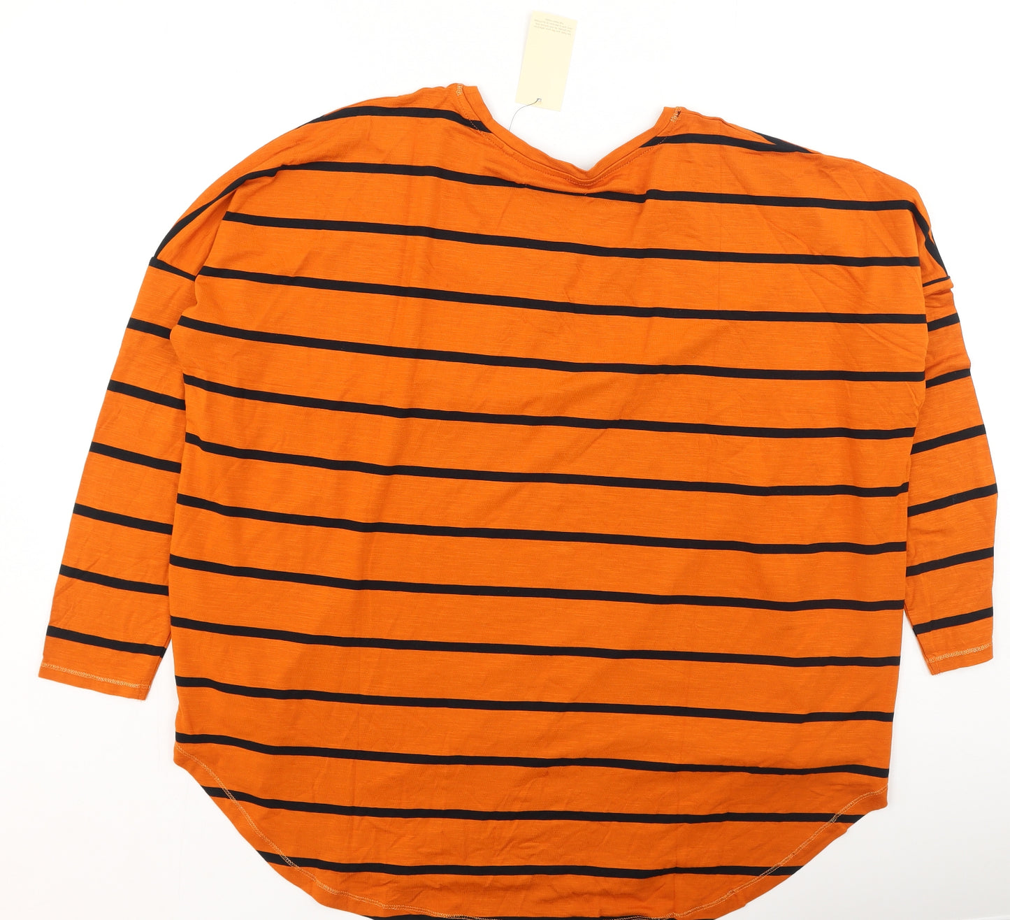 Capsule Womens Orange Striped Viscose Basic T-Shirt Size 20 Round Neck
