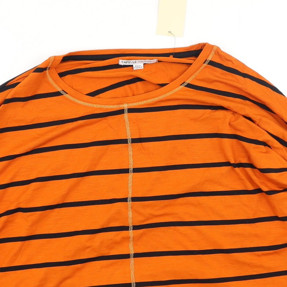 Capsule Womens Orange Striped Viscose Basic T-Shirt Size 20 Round Neck