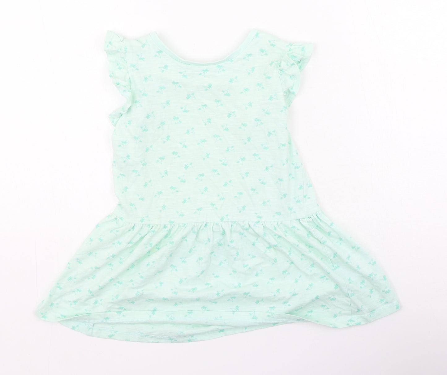 Preworn  Girls Green  Cotton Basic Casual Size 3-4 Years Round Neck