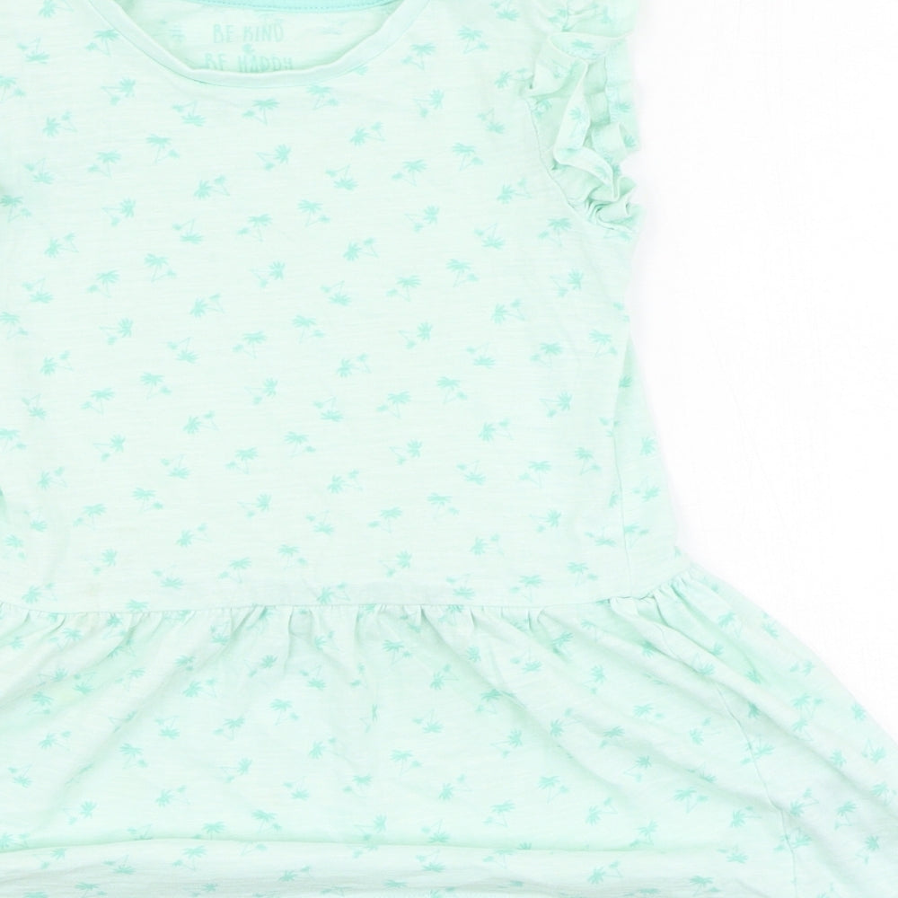 Preworn  Girls Green  Cotton Basic Casual Size 3-4 Years Round Neck