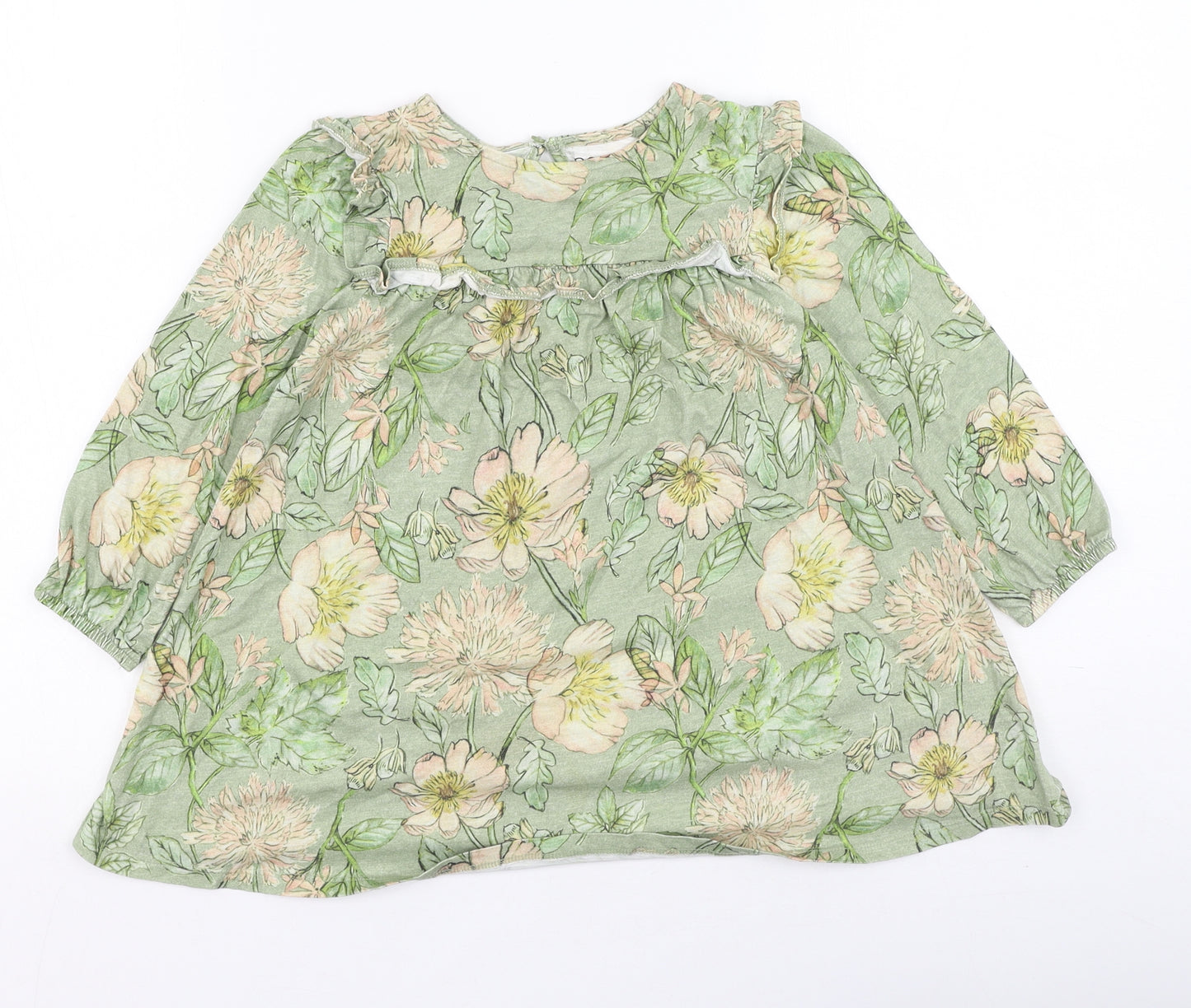 Next  Girls Green Floral Cotton Fit & Flare  Size 3-4 Years  Round Neck