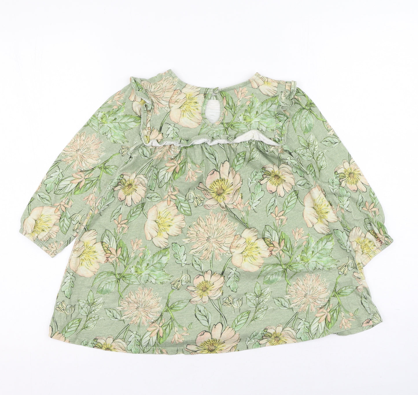 Next  Girls Green Floral Cotton Fit & Flare  Size 3-4 Years  Round Neck