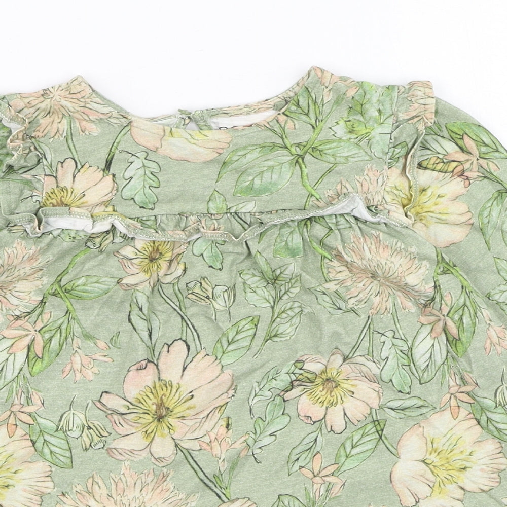 Next  Girls Green Floral Cotton Fit & Flare  Size 3-4 Years  Round Neck