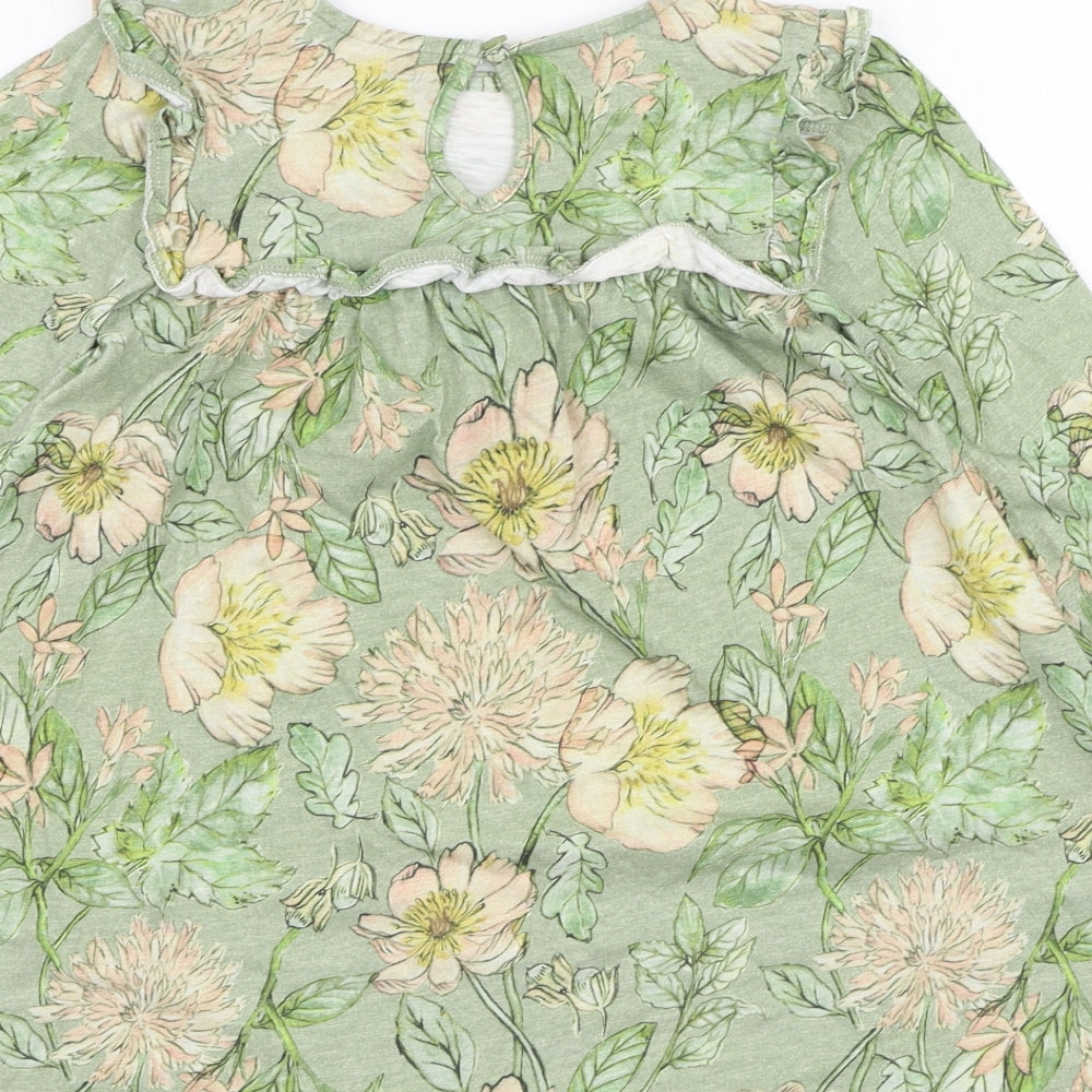 Next  Girls Green Floral Cotton Fit & Flare  Size 3-4 Years  Round Neck