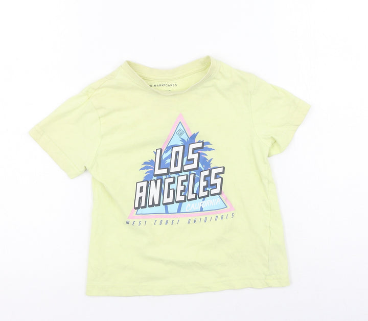 Primark  Boys Yellow  Cotton Basic T-Shirt Size 3-4 Years Round Neck
