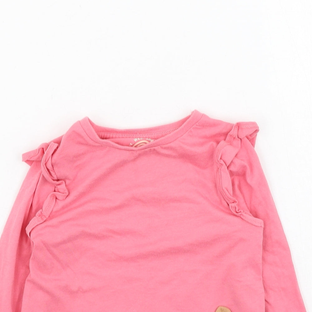 F&F Girls Pink  Cotton Basic Casual Size 3-4 Years Round Neck