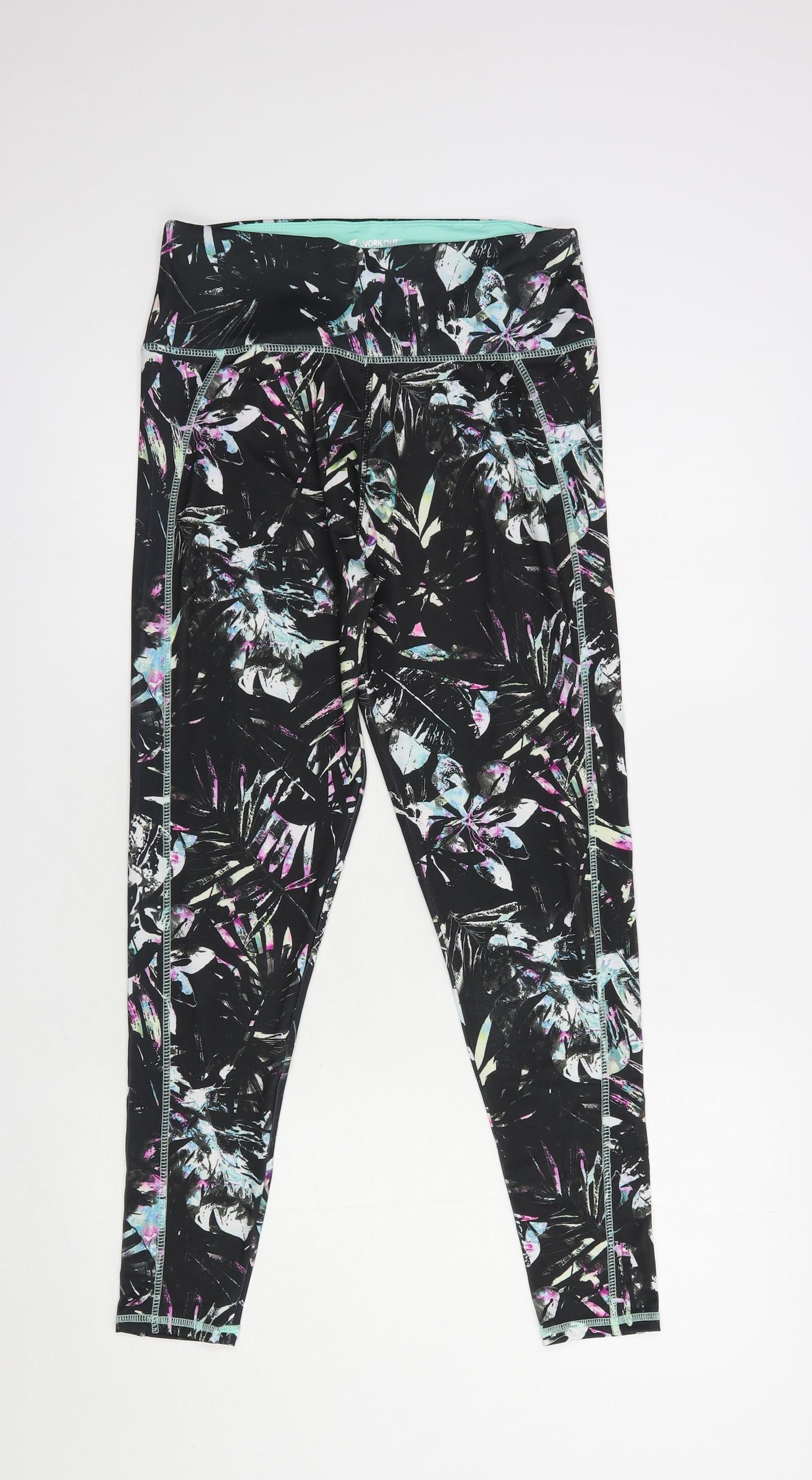 Primark Womens Black Geometric Polyester Compression Leggings Size 10 L27 in Regular