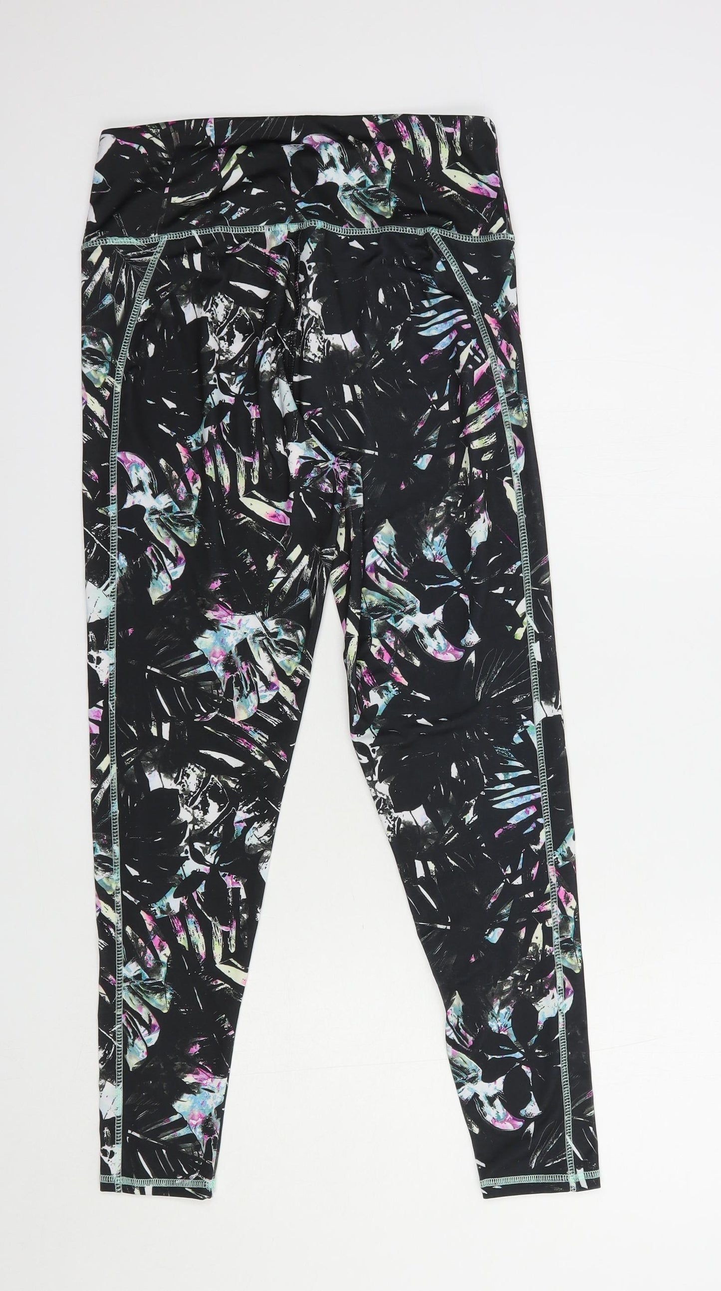 Primark Womens Black Geometric Polyester Compression Leggings Size 10 L27 in Regular