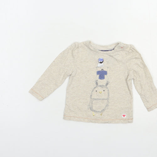 Mothercare Baby Beige  Cotton Pullover Polo Size 6-9 Months V-Neck Snap - Cute Animals