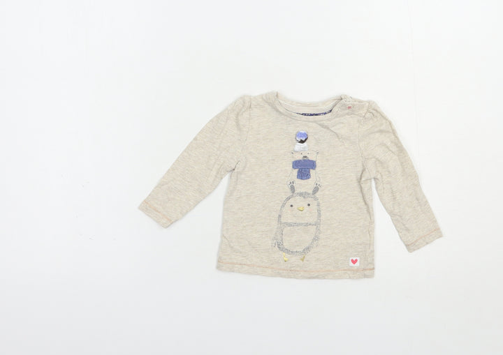 Mothercare Baby Beige  Cotton Pullover Polo Size 6-9 Months V-Neck Snap - Cute Animals