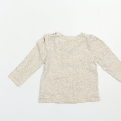Mothercare Baby Beige  Cotton Pullover Polo Size 6-9 Months V-Neck Snap - Cute Animals