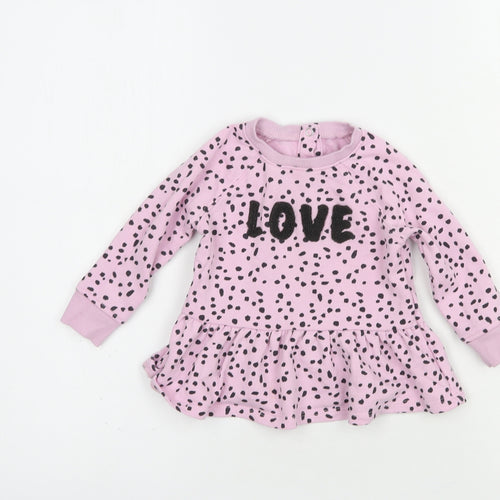 Dunnes Stores Baby Pink Animal Print Cotton Pullover Jumper Size 9-12 Months  Snap - Love
