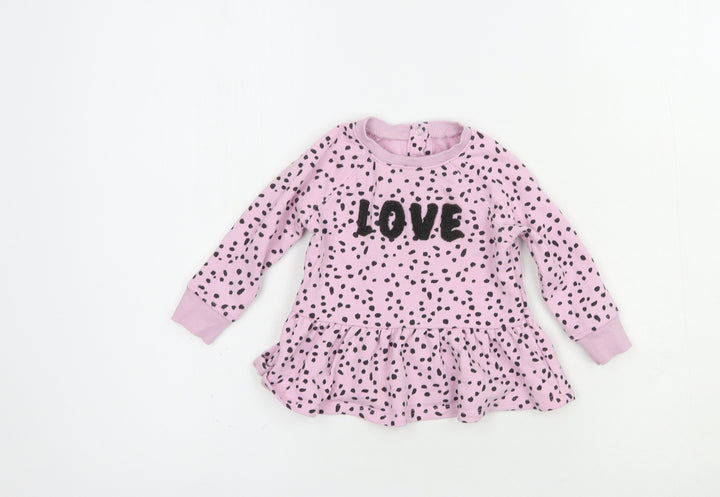 Dunnes Stores Baby Pink Animal Print Cotton Pullover Jumper Size 9-12 Months  Snap - Love