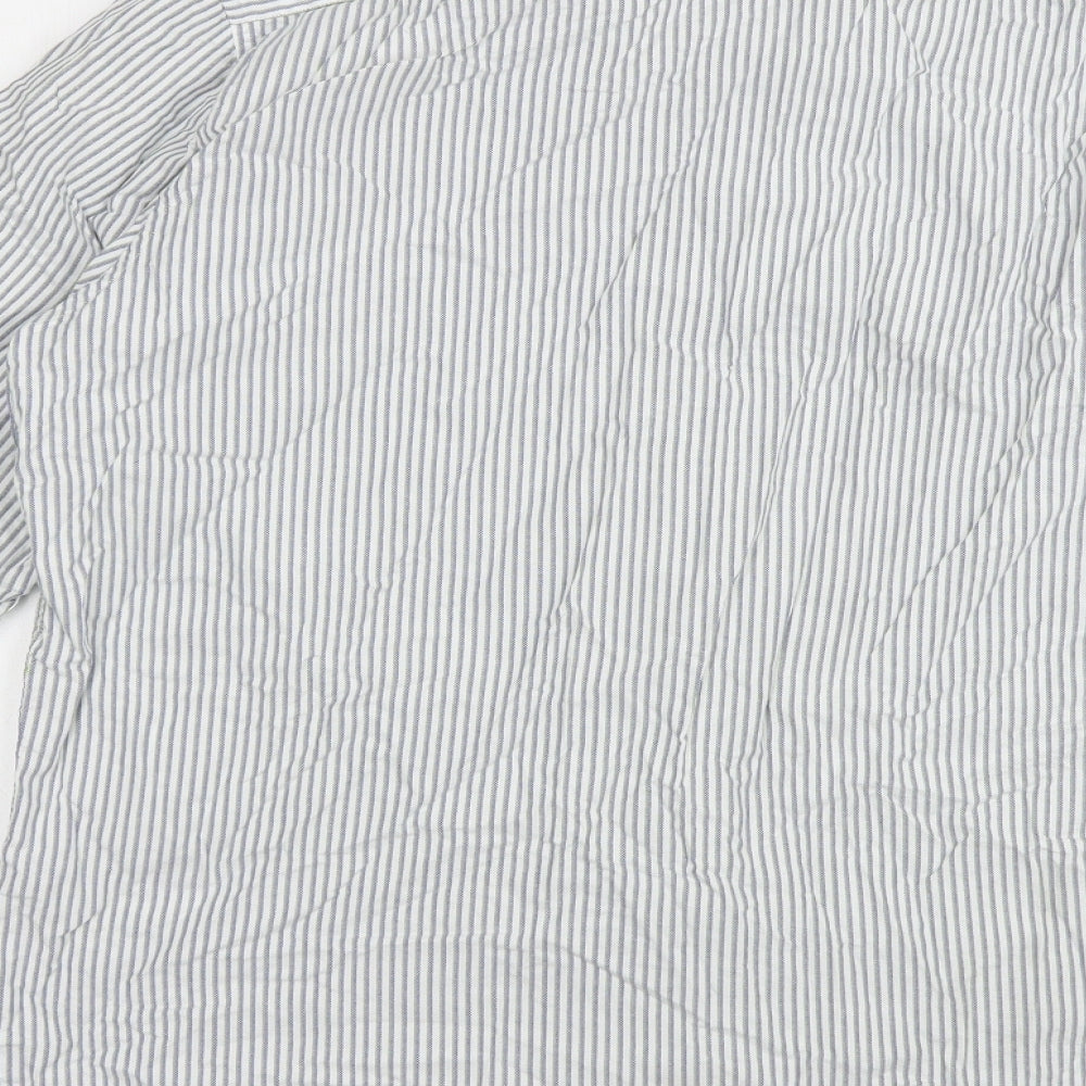 Dunnes Stores Mens White Striped Cotton  Button-Up Size L Collared Button