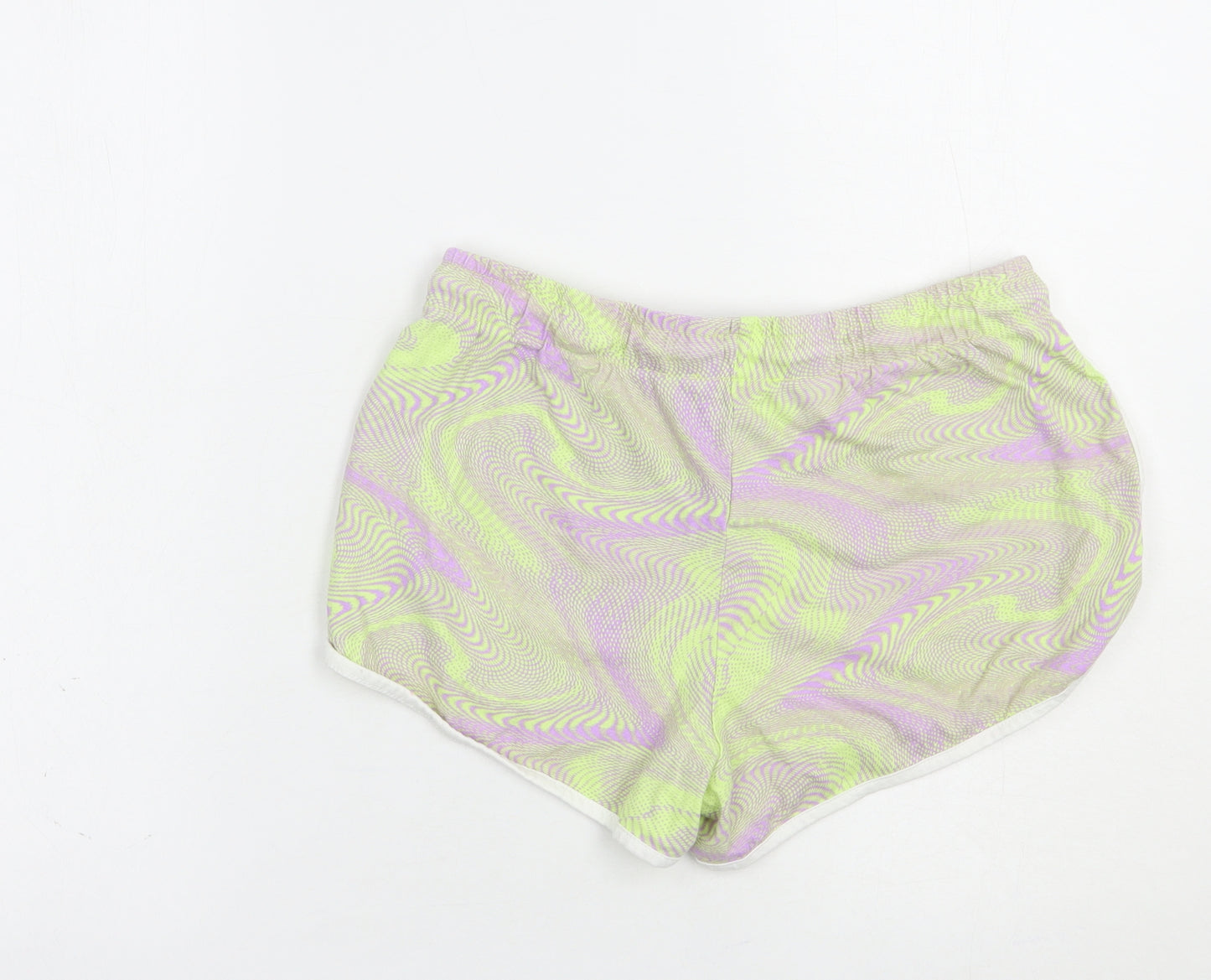 Primark Womens Green Geometric Cotton Sweat Shorts Size 10 L3 in Regular Drawstring