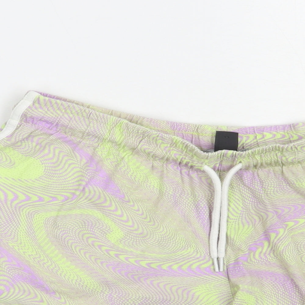 Primark Womens Green Geometric Cotton Sweat Shorts Size 10 L3 in Regular Drawstring