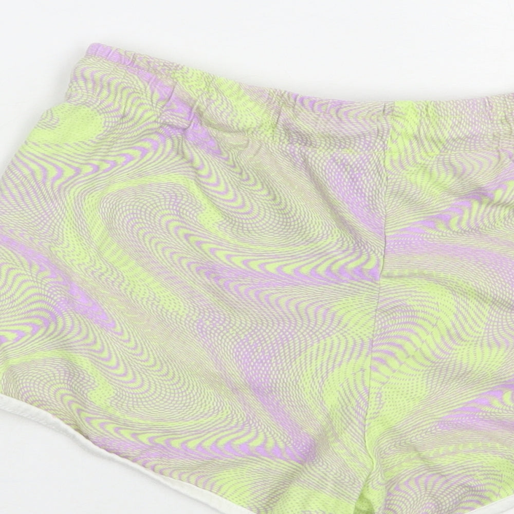 Primark Womens Green Geometric Cotton Sweat Shorts Size 10 L3 in Regular Drawstring