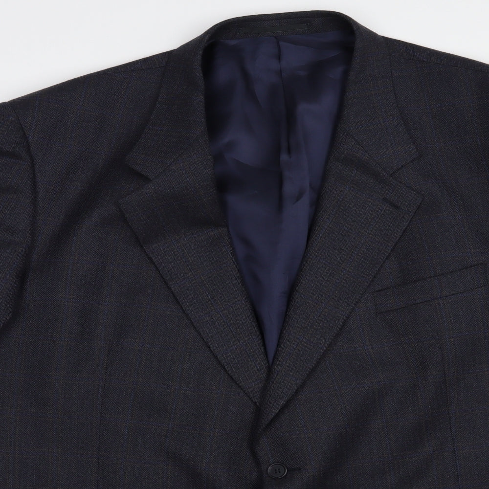 Brook Taverner Mens Blue Plaid  Jacket Blazer Size 54  Button